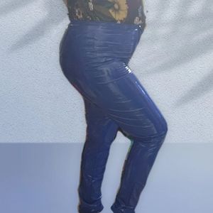 Blue High Waist Vinyl Pants